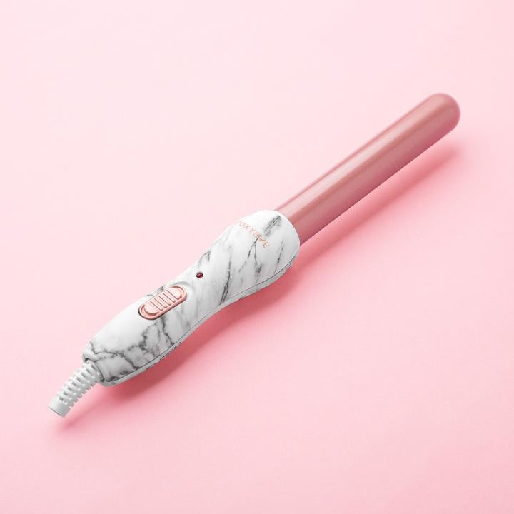 White Marble Mini Travel Curling Wand 19mm FOXYBAE